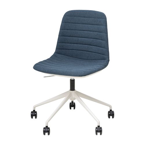 Sofia Chair White Gas Lift Castor Base Steel Blue Fabric