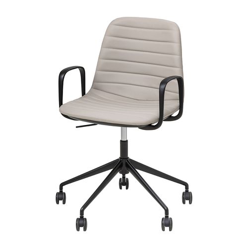Sofia Chair Black Gas Lift Castor Base with Arms Light Grey PU