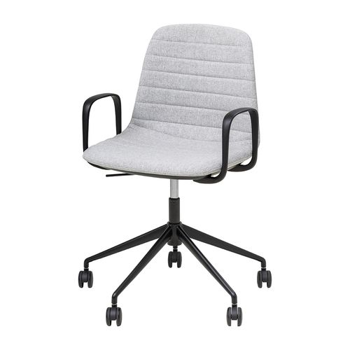 Sofia Chair Black Gas Lift Castor Base with Arms Greymist Fabric