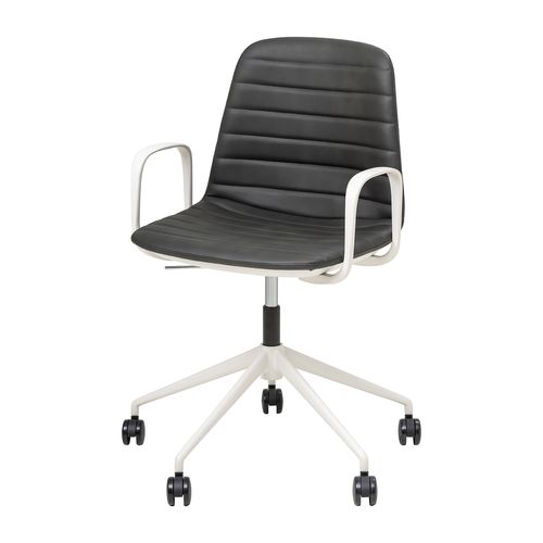 Sofia Chair White Gas Lift Castor Base with Arms Black PU