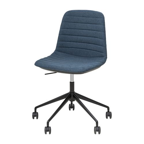 Sofia Chair Black Gas Lift Castor Base with Tilt Steel Blue Fabric