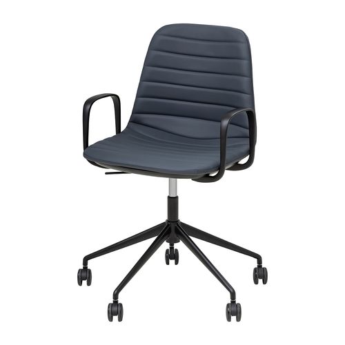 Sofia Chair Black Gas Lift Castor Base with Arms & Tilt Navy PU