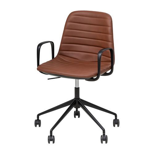 Sofia Chair Black Gas Lift Castor Base with Arms & Tilt Russet Tan PU