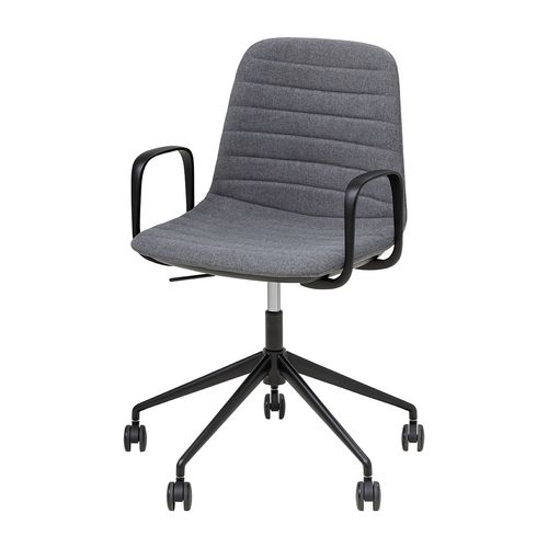 Sofia Chair Black Gas Lift Castor Base with Arms & Tilt Pewter Fabric