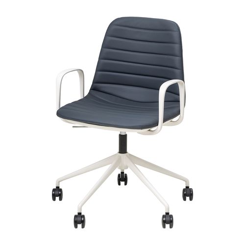 Sofia Chair White Gas Lift Castor Base with Arms & Tilt Navy PU
