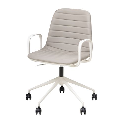 Sofia Chair White Gas Lift Castor Base with Arms & Tilt Light Grey PU