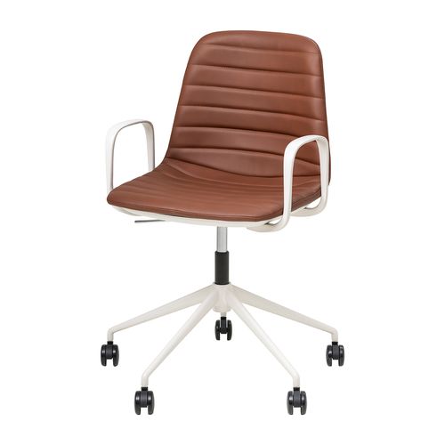 Sofia Chair White Gas Lift Castor Base with Arms & Tilt Russet Tan PU