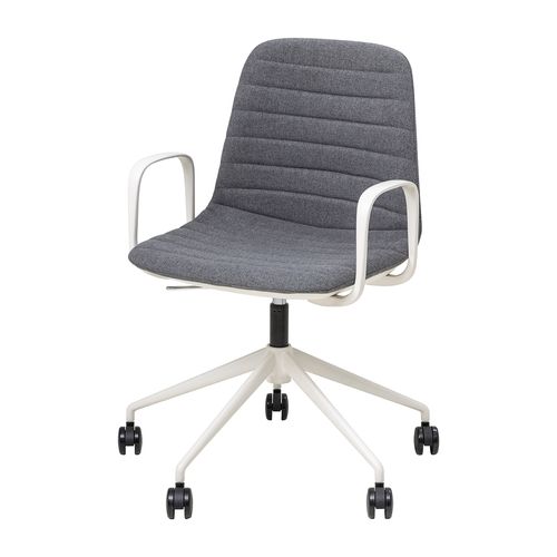 Sofia Chair White Gas Lift Castor Base with Arms & Tilt Pewter Fabric