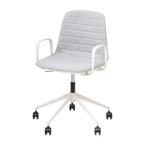 Sofia Chair White Gas Lift Castor Base with Arms & Tilt Greymist Fabric