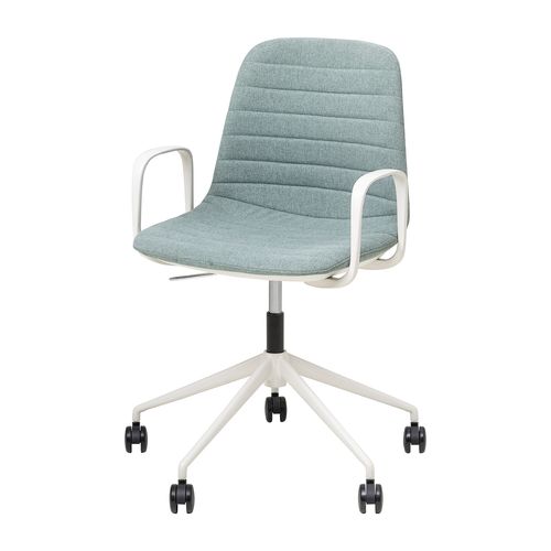 Sofia Chair White Gas Lift Castor Base with Arms & Tilt Leaf Fabric