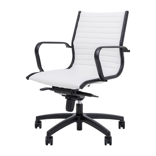 Metro Executive Midback Chair Black Base with Arms White PU