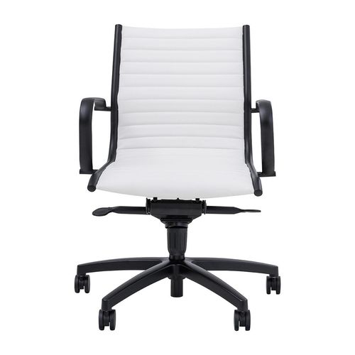Metro Executive Midback Chair Black Base with Arms White PU
