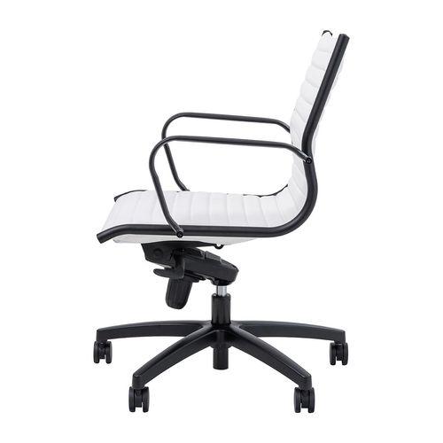 Metro Executive Midback Chair Black Base with Arms White PU