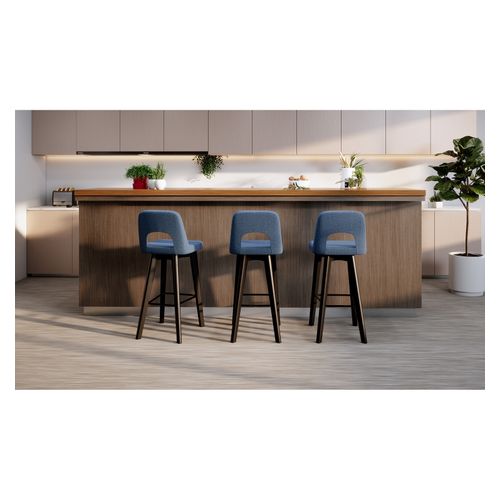 Elaro Bar Stool Black Oak 4-Leg Frame Steel Blue Fabric
