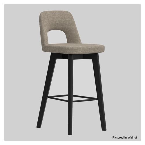 Elaro Bar Stool Black Oak 4-Leg Frame Greymist Fabric
