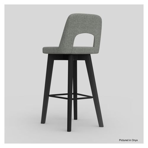 Elaro Bar Stool Black Oak 4-Leg Frame Greymist Fabric
