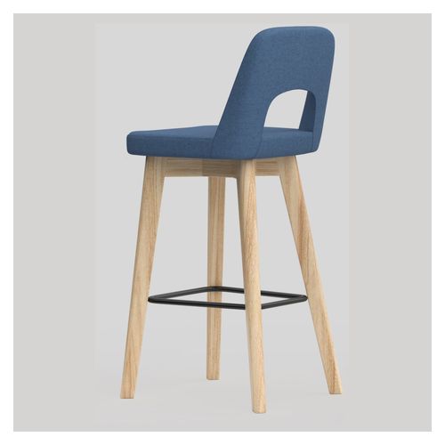 Elaro Bar Stool Natural Oak 4-Leg Frame Steel Blue Fabric