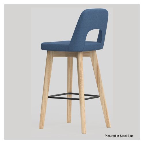 Elaro Bar Stool Natural Oak 4-Leg Frame Onyx Fabric