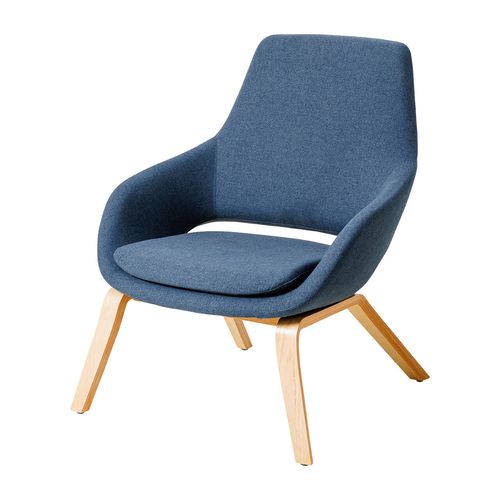 Elaro Lounge Chair Natural Oak 4-Leg Frame Steel Blue Fabric