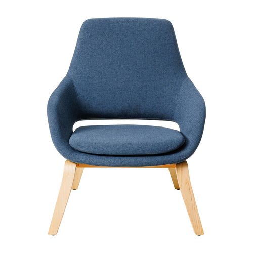 Elaro Lounge Chair Natural Oak 4-Leg Frame Steel Blue Fabric