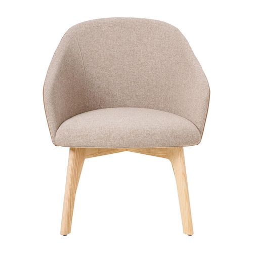 Mesa Lounge Chair 4-Leg Oak Frame Tan PU & Walnut Fabric
