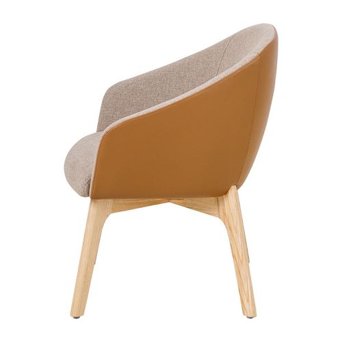 Mesa Lounge Chair 4-Leg Oak Frame Tan PU & Walnut Fabric