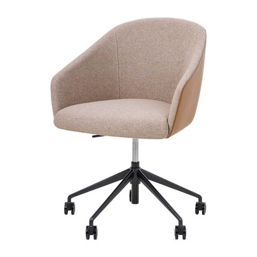 Mesa Lounge Chair Black Frame with Castors Tan PU & Walnut Fabric