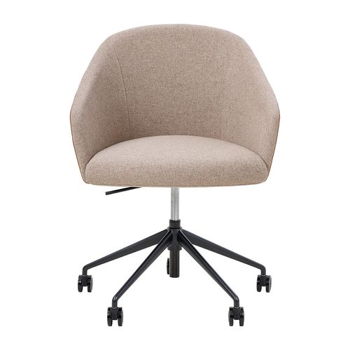 Mesa Lounge Chair Black Frame with Castors Tan PU & Walnut Fabric