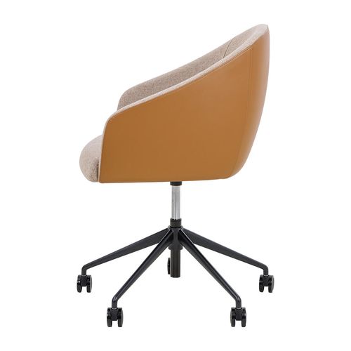 Mesa Lounge Chair Black Frame with Castors Tan PU & Walnut Fabric