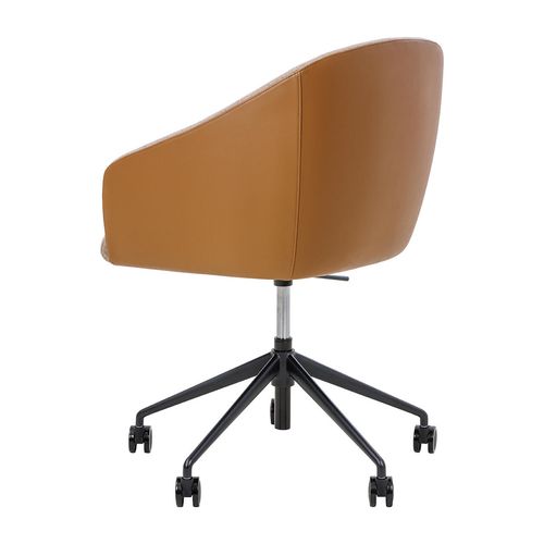 Mesa Lounge Chair Black Frame with Castors Tan PU & Walnut Fabric