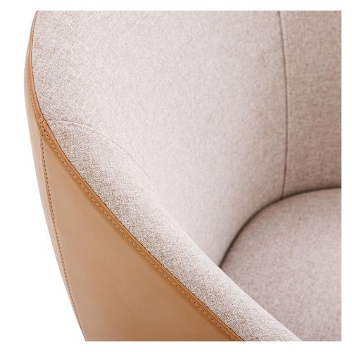 Mesa Lounge Chair Black Frame with Castors Tan PU & Walnut Fabric