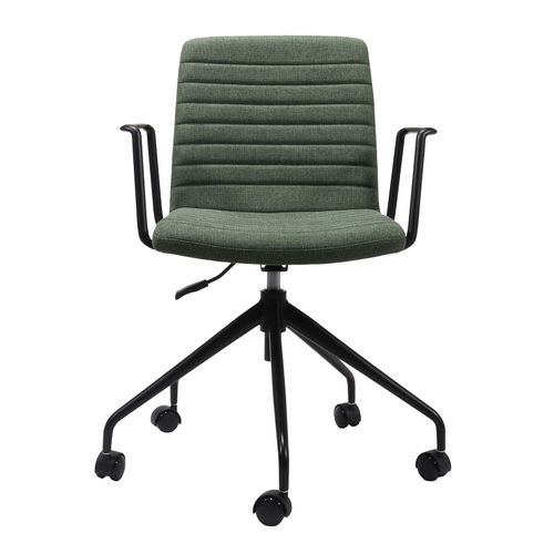 Pixel Breakout & Meeting Chair Black 5 Star Base with Arms Olive Fabric