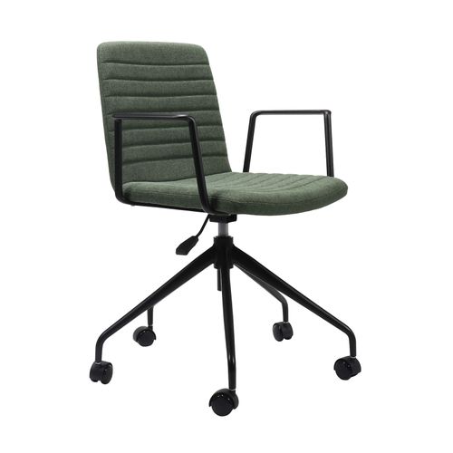 Pixel Breakout & Meeting Chair Black 5 Star Base with Arms Olive Fabric