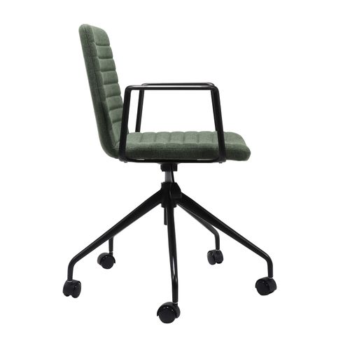 Pixel Breakout & Meeting Chair Black 5 Star Base with Arms Olive Fabric