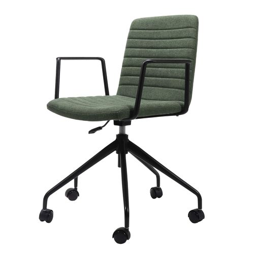 Pixel Breakout & Meeting Chair Black 5 Star Base with Arms Olive Fabric