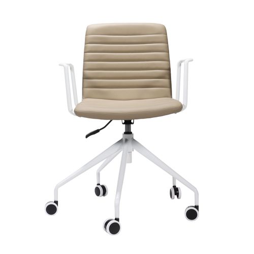 Pixel Breakout & Meeting Chair White 5 Star Base with Arms Almond PU