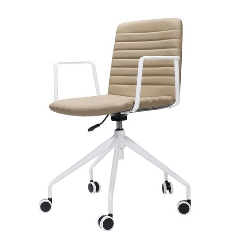 Pixel Breakout & Meeting Chair White 5 Star Base with Arms Almond PU