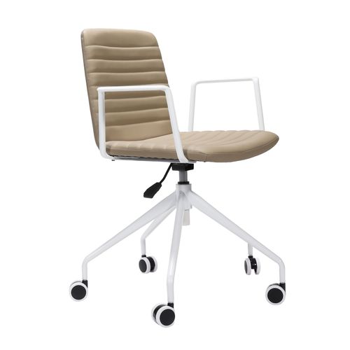 Pixel Breakout & Meeting Chair White 5 Star Base with Arms Almond PU