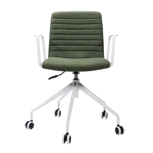 Pixel Breakout & Meeting Chair White 5 Star Base with Arms Olive Fabric