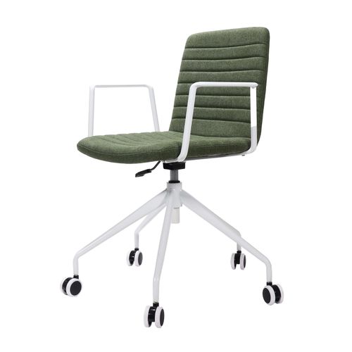 Pixel Breakout & Meeting Chair White 5 Star Base with Arms Olive Fabric