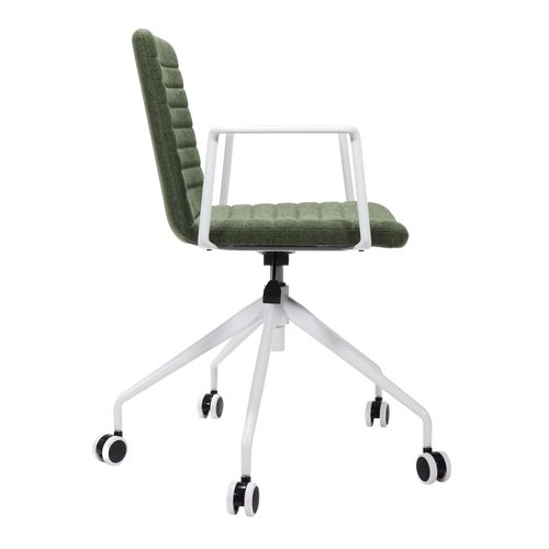 Pixel Breakout & Meeting Chair White 5 Star Base with Arms Olive Fabric