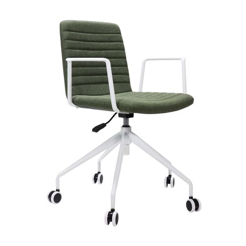 Pixel Breakout & Meeting Chair White 5 Star Base with Arms Olive Fabric