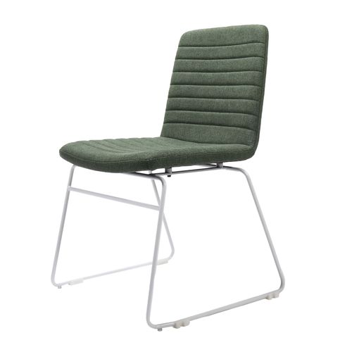 Pixel Breakout & Visitor Chair White Sled Base Olive Fabric