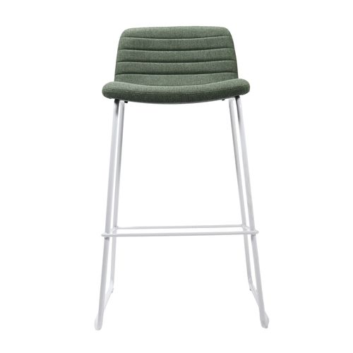 Pixel Bar Stool White Sled Base Olive Fabric