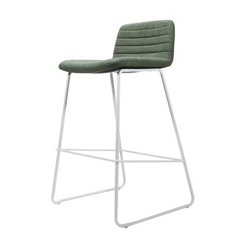 Pixel Bar Stool White Sled Base Olive Fabric