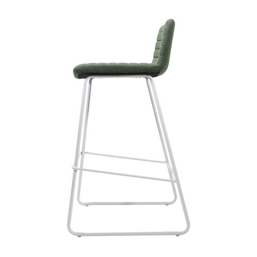 Pixel Bar Stool White Sled Base Olive Fabric