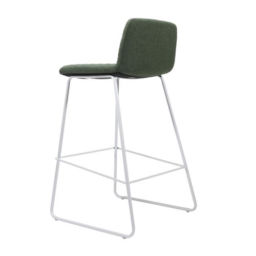 Pixel Bar Stool White Sled Base Olive Fabric