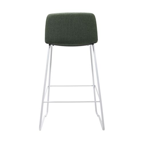 Pixel Bar Stool White Sled Base Olive Fabric
