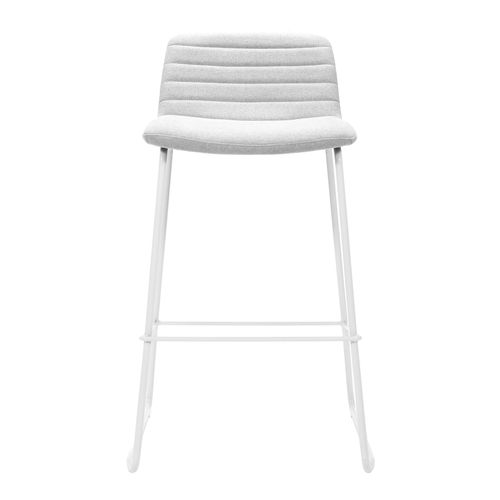 Pixel Counter Stool White Sled Base Light Grey Fabric