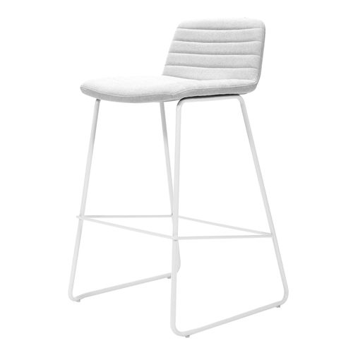 Pixel Counter Stool White Sled Base Light Grey Fabric